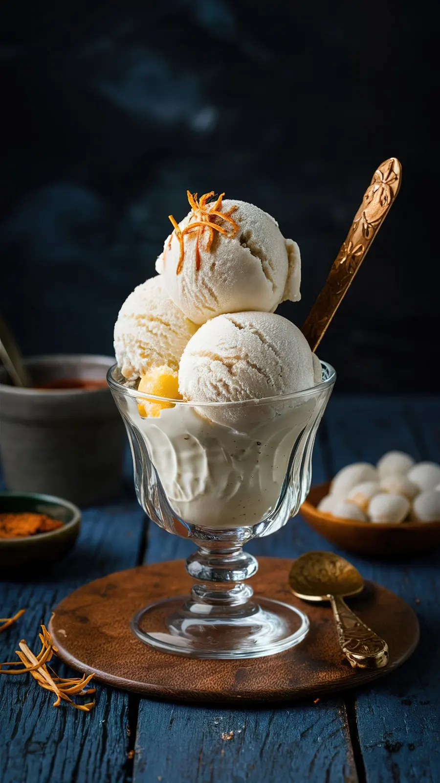 Rice, Chicken Curry, Fried Potato & Scoop of Ice Cream